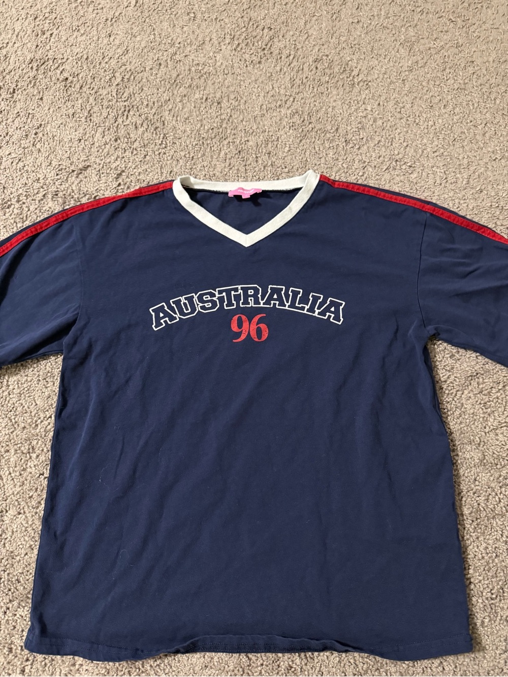 EDIKETED Navy 'Australia 96' V-Neck Shirt with Red Accents